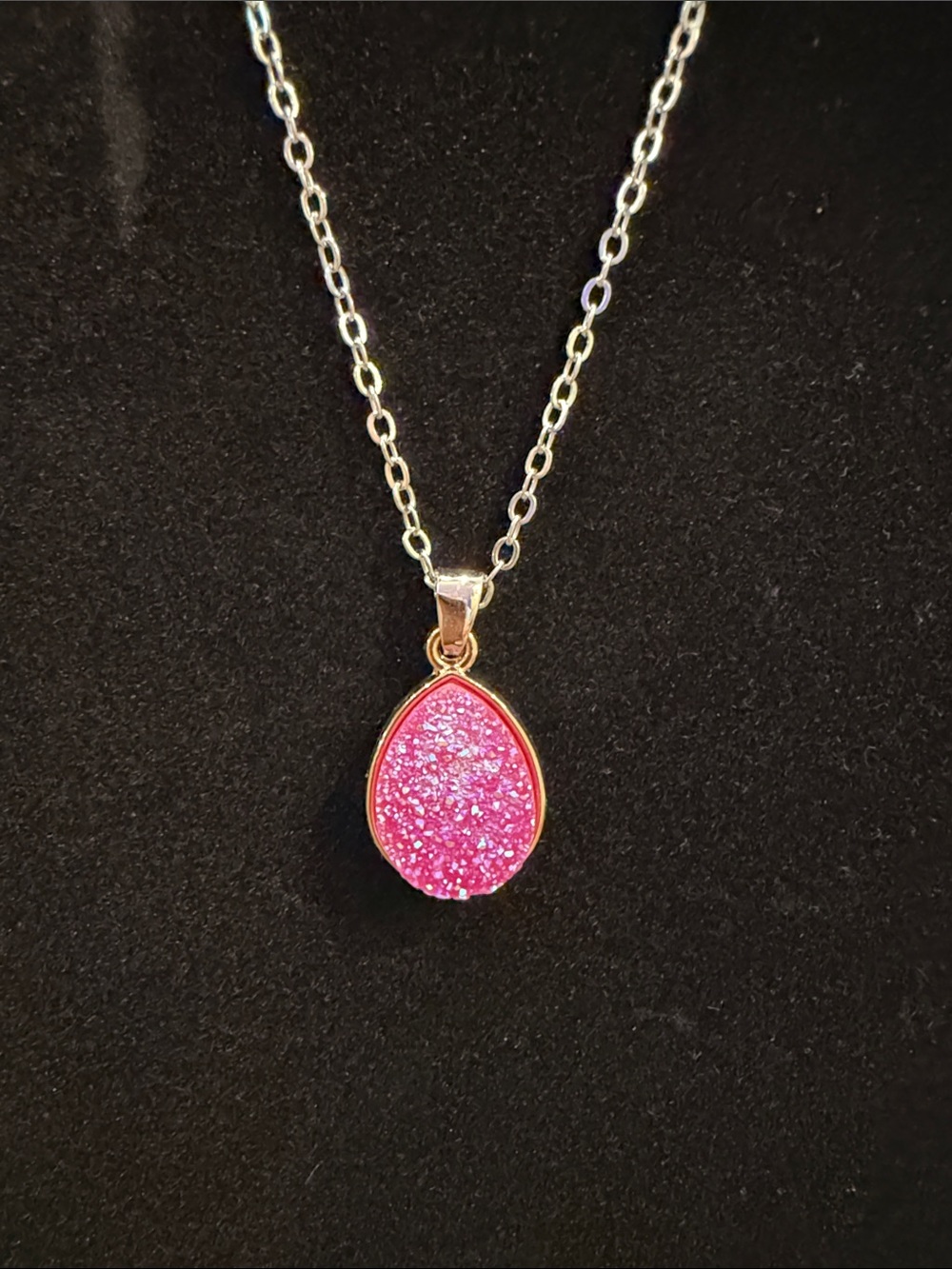 Pink Teardrop Druzy Pendant Necklace - Women's Jewelry